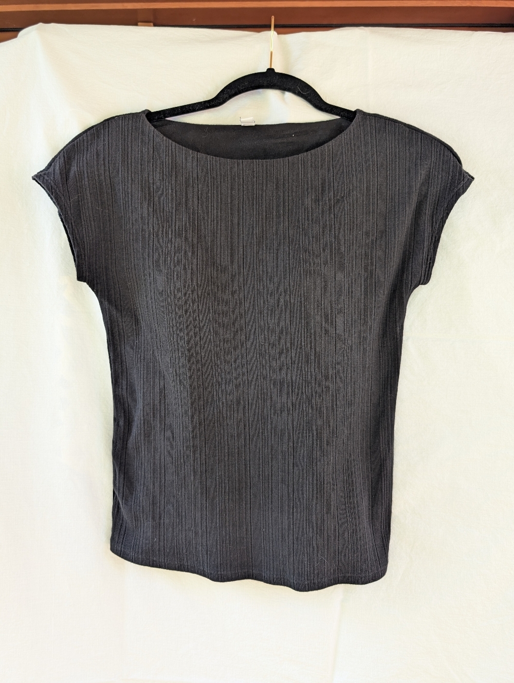 Uniqlo Ribbed Boat Neck French Sleeve T-shirt Bra Top Cotton Sz S